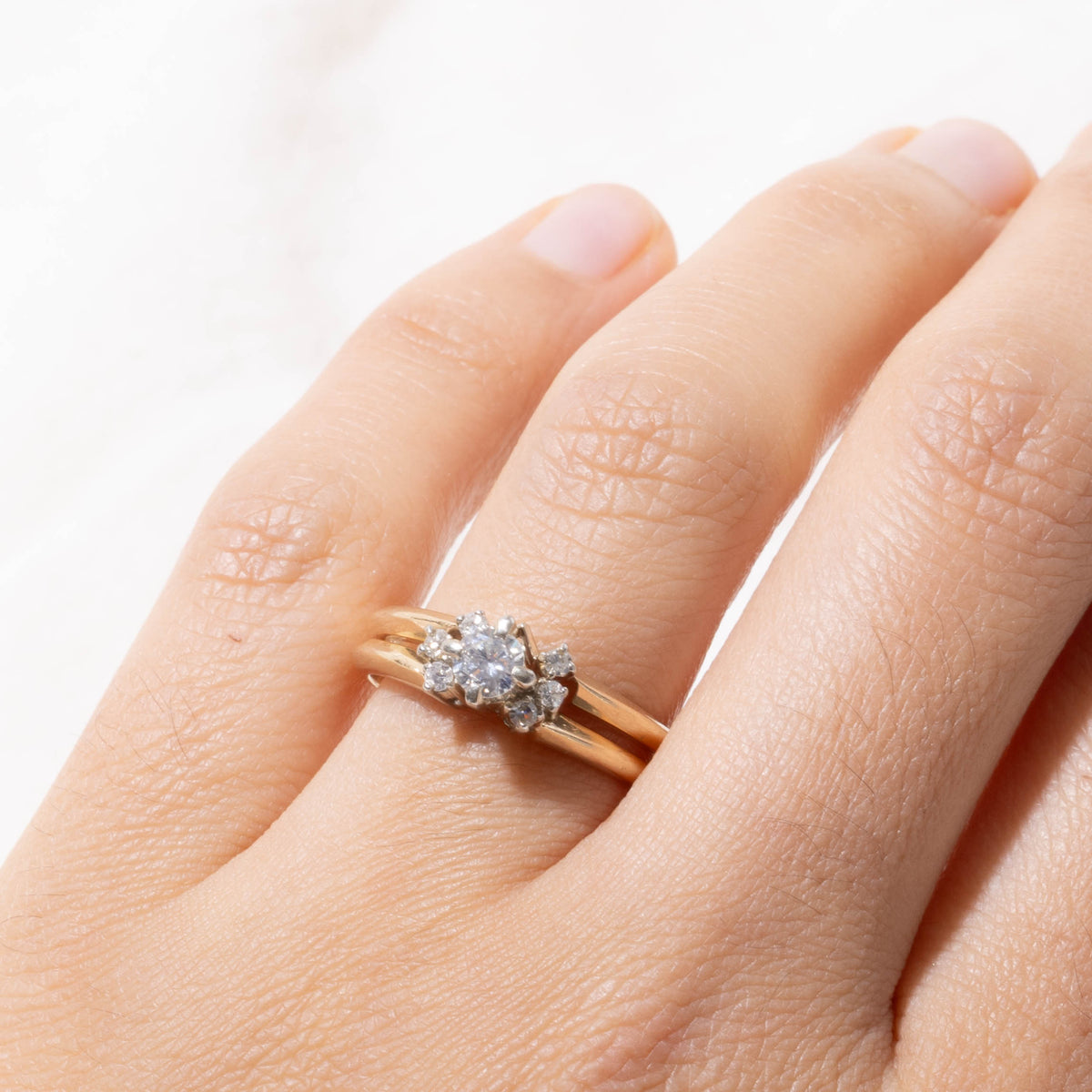 Diamond Cluster Accented Soldered Wedding Ring Set | 0.26ct VS2 I/J, 0.11ctw | SZ 7.5