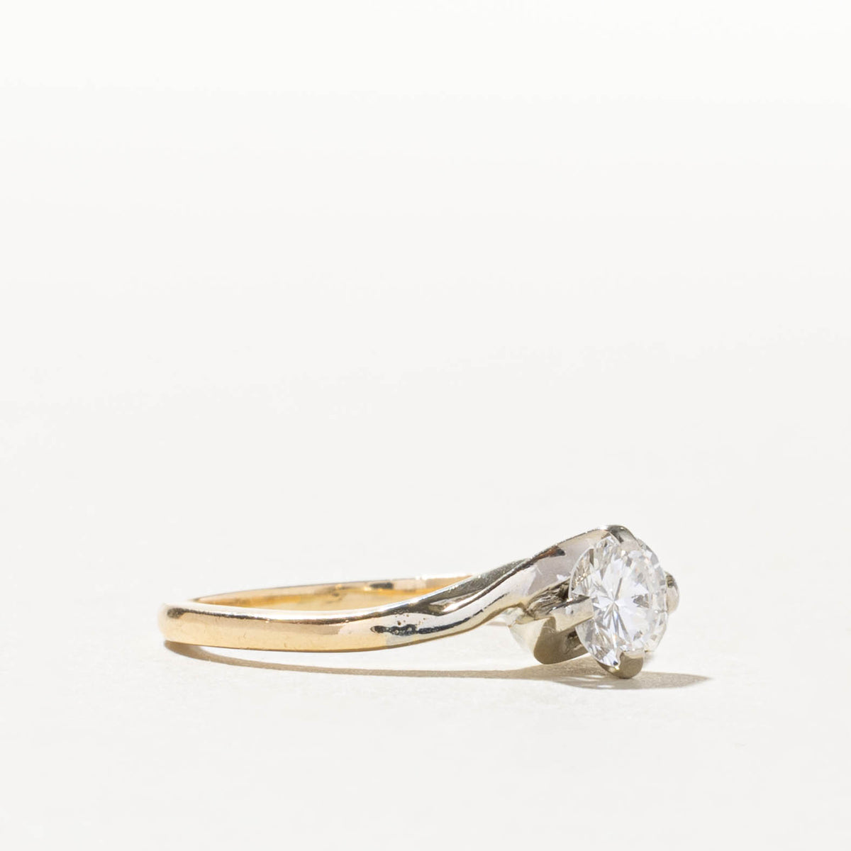 14k Two Tone Solitaire Diamond Bypass Ring | 0.59ct SI1 K | SZ 6