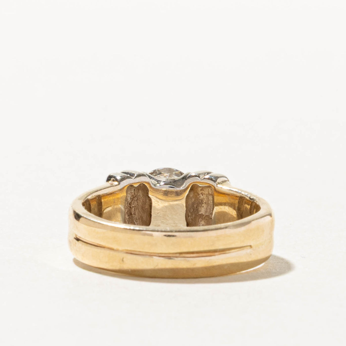 14k Two Tone Solitaire Semi Bezel Diamond Grooved Ring | 0.83ct I2 I | SZ 5.5
