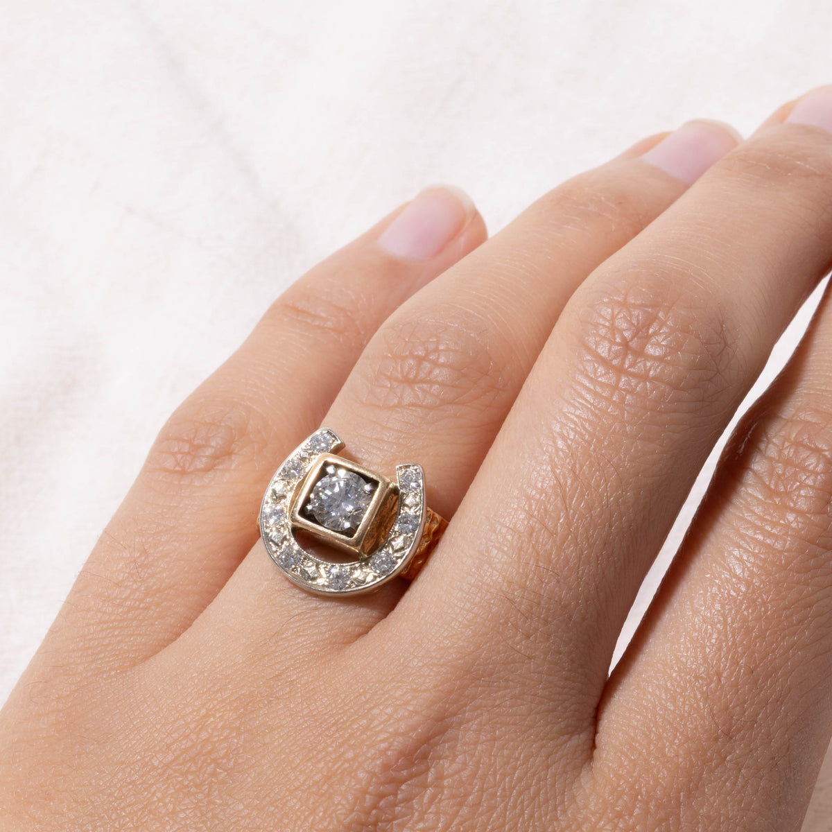 18k Two Tone Diamond Nuggety Horseshoe Ring | 0.56ct SI1 G/H, 0.28ctw | SZ 5.75