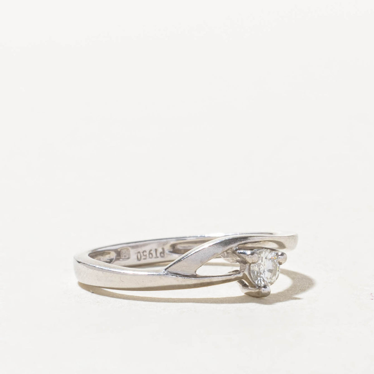 950 Platinum Solitaire Diamond Plain Bypass Ring | 0.08ct | SZ 4