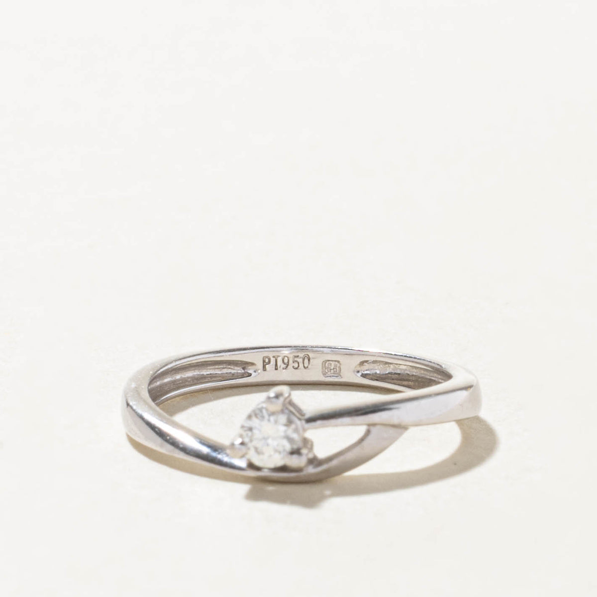 950 Platinum Solitaire Diamond Plain Bypass Ring | 0.08ct | SZ 4