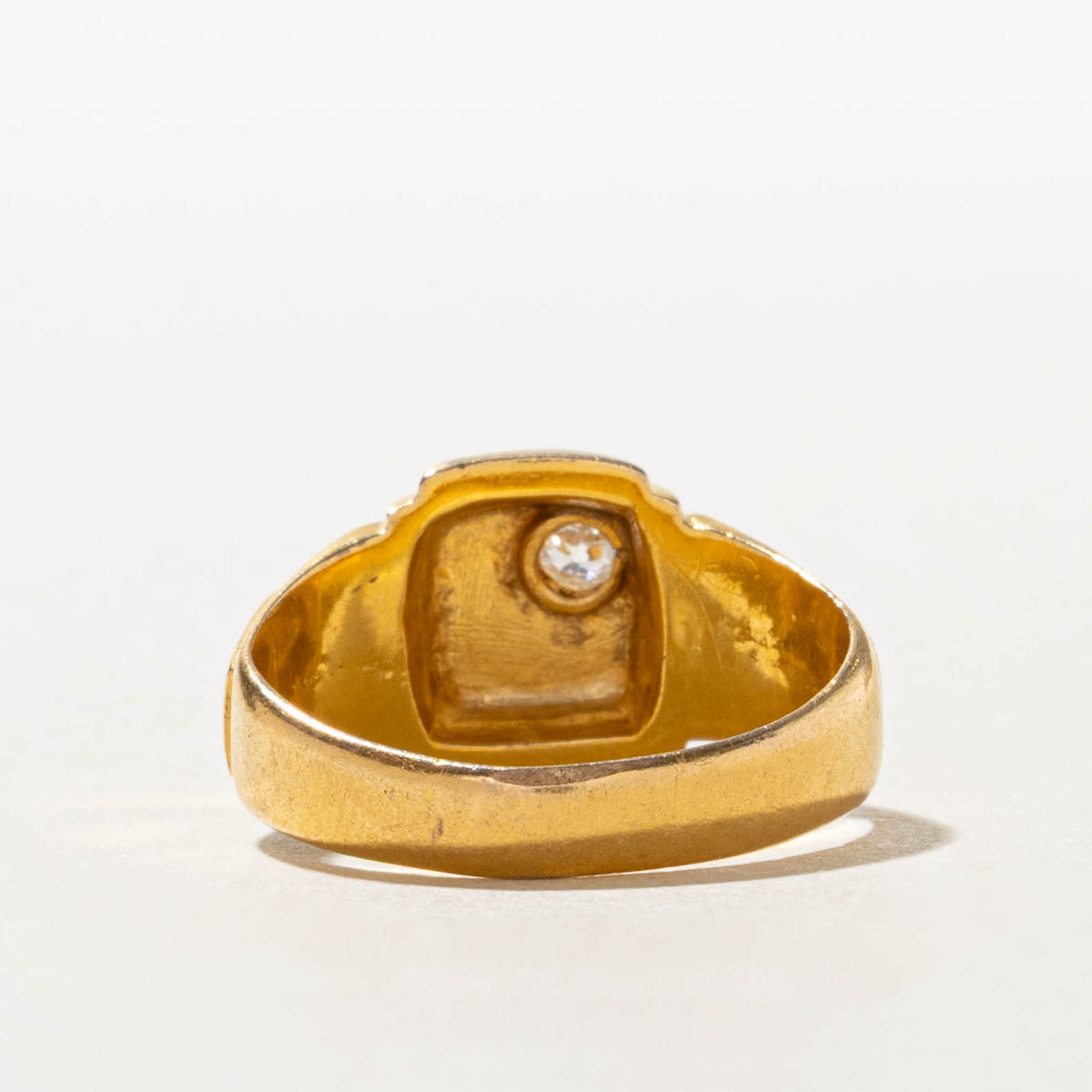 22k Star Set Old European Cut Diamond "SL" Initial Signet Ring | 0.10ct | SZ 7