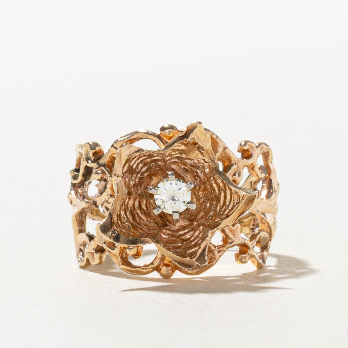 10k Diamond Scrollwork Floral Cocktail Ring | 0.12ct | SZ 5