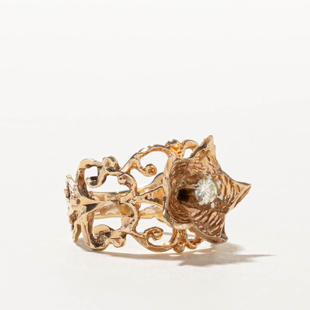 10k Diamond Scrollwork Floral Cocktail Ring | 0.12ct | SZ 5