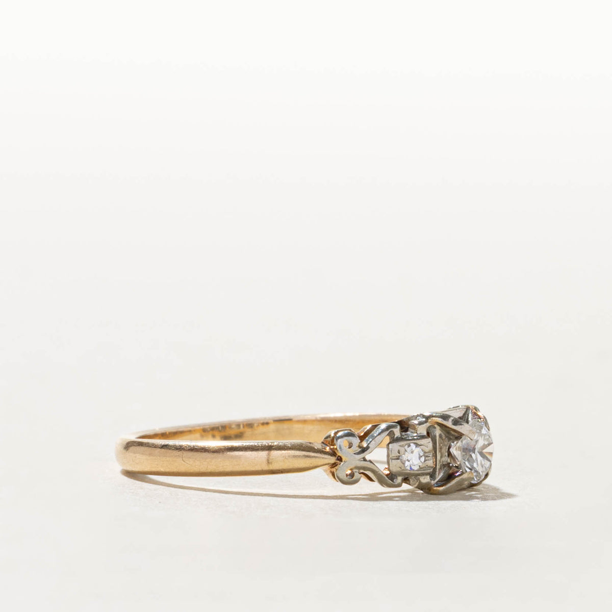 10k Two Tone Diamond Scrollwork & Openwork Ring | 0.18ctw | SZ 5.75