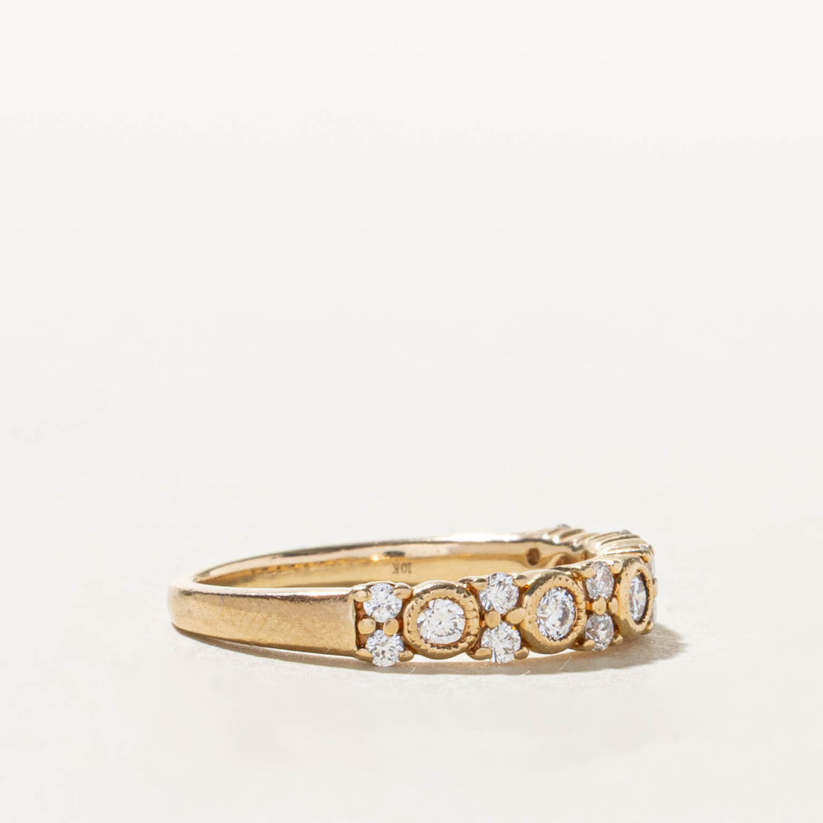 10k Semi Eternity Diamond Milgrained Band | 0.33ctw | 3.45mm | SZ 4.5