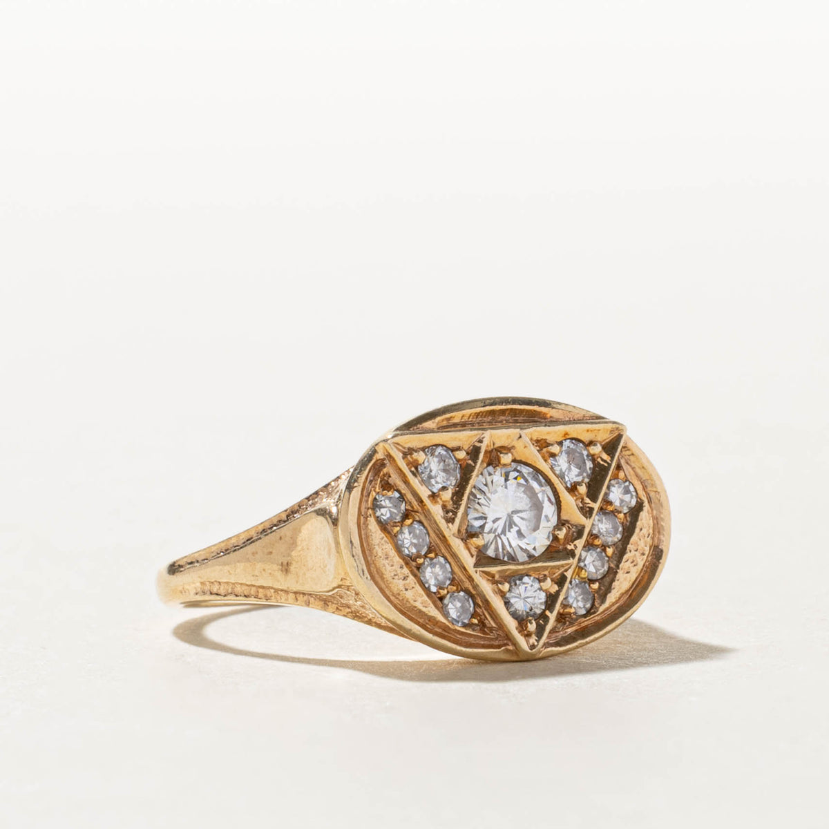 10k Diamond Grooved Geometric Triangle Signet Ring | 0.55ctw | SZ 7.25