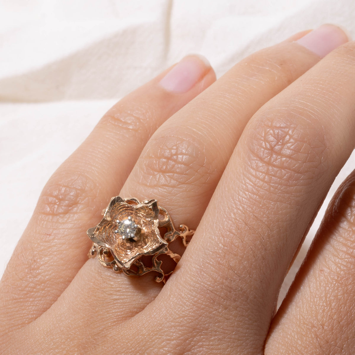 10k Diamond Scrollwork Floral Cocktail Ring | 0.12ct | SZ 5