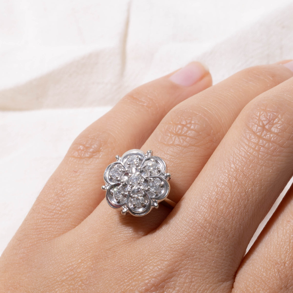 14k Diamond Cluster Floral Cocktail Ring | 0.42ctw | SZ 5.25