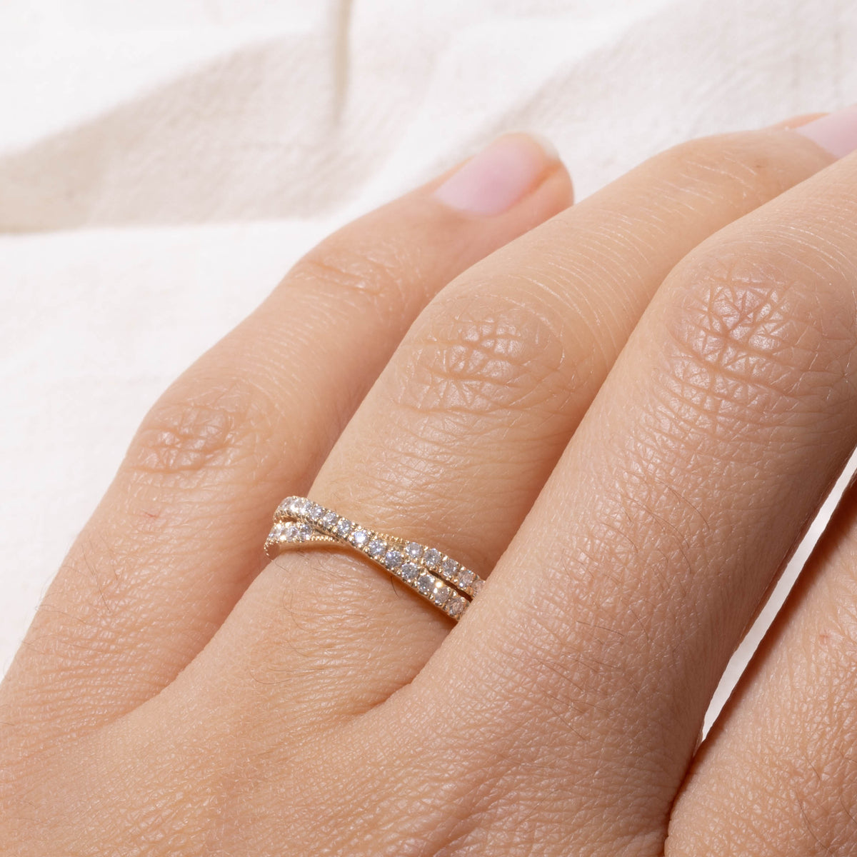 14k Semi Eternity Diamond Milgrained Cross Over Ring | 0.33ctw | SZ 5