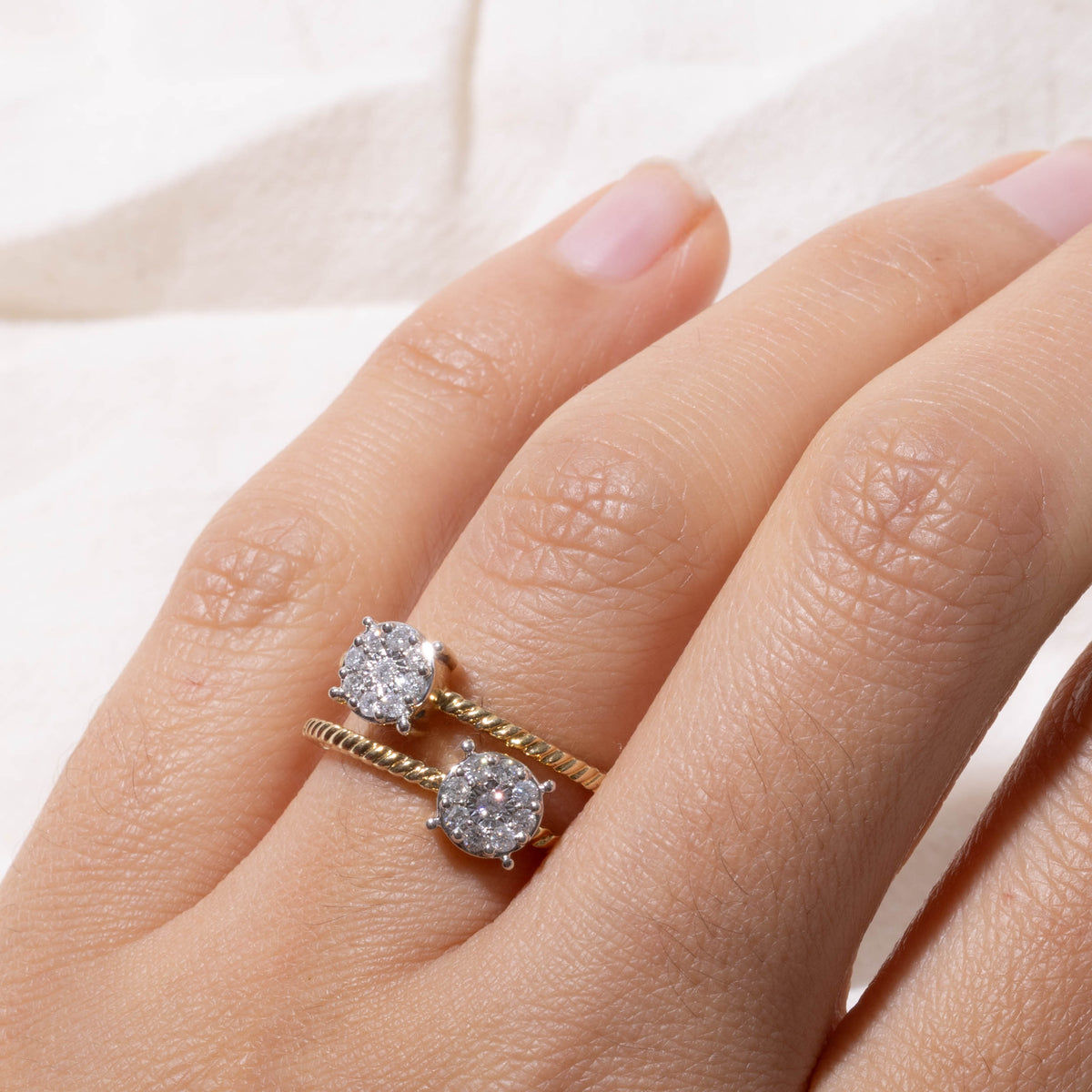 10k Diamond Double Cluster Rope Ring | 0.21ctw | SZ 7