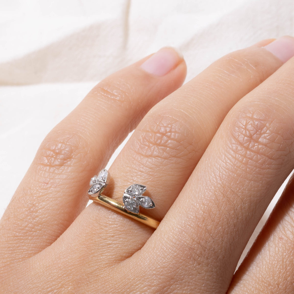 18k Two Tone Diamond Floral Ring Guard | 0.18ctw | SZ 5