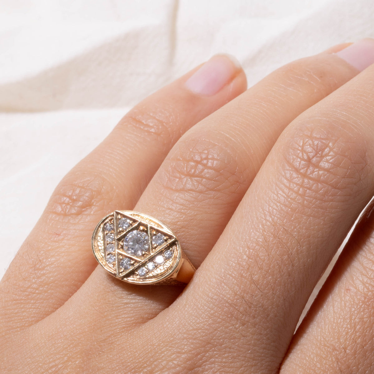 10k Diamond Grooved Geometric Triangle Signet Ring | 0.55ctw | SZ 7.25
