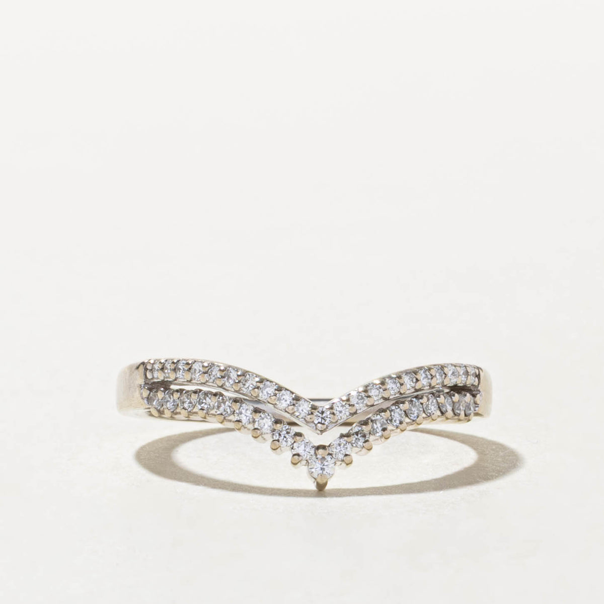 14k Double Row Diamond Grooved Chevron Ring | 0.25ctw | SZ 8.5