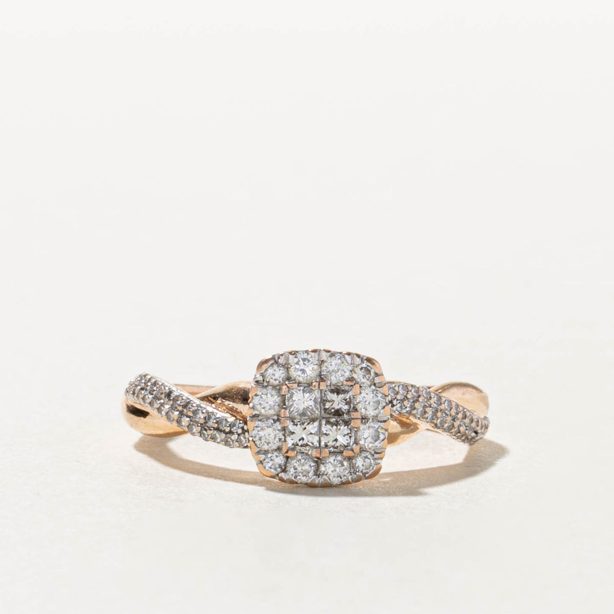 14k Illusion Set Princess Cut Diamond Cluster Twisted Ring | 0.50ctw | SZ 7.5