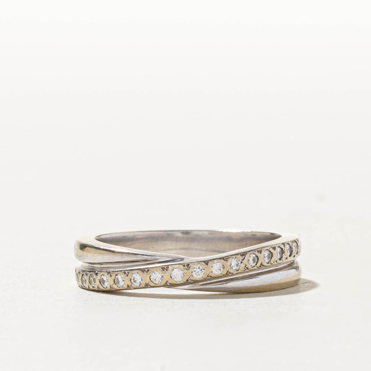 18k Semi Eternity Diamond Cross Over Ring | 0.18ctw | SZ 7.75