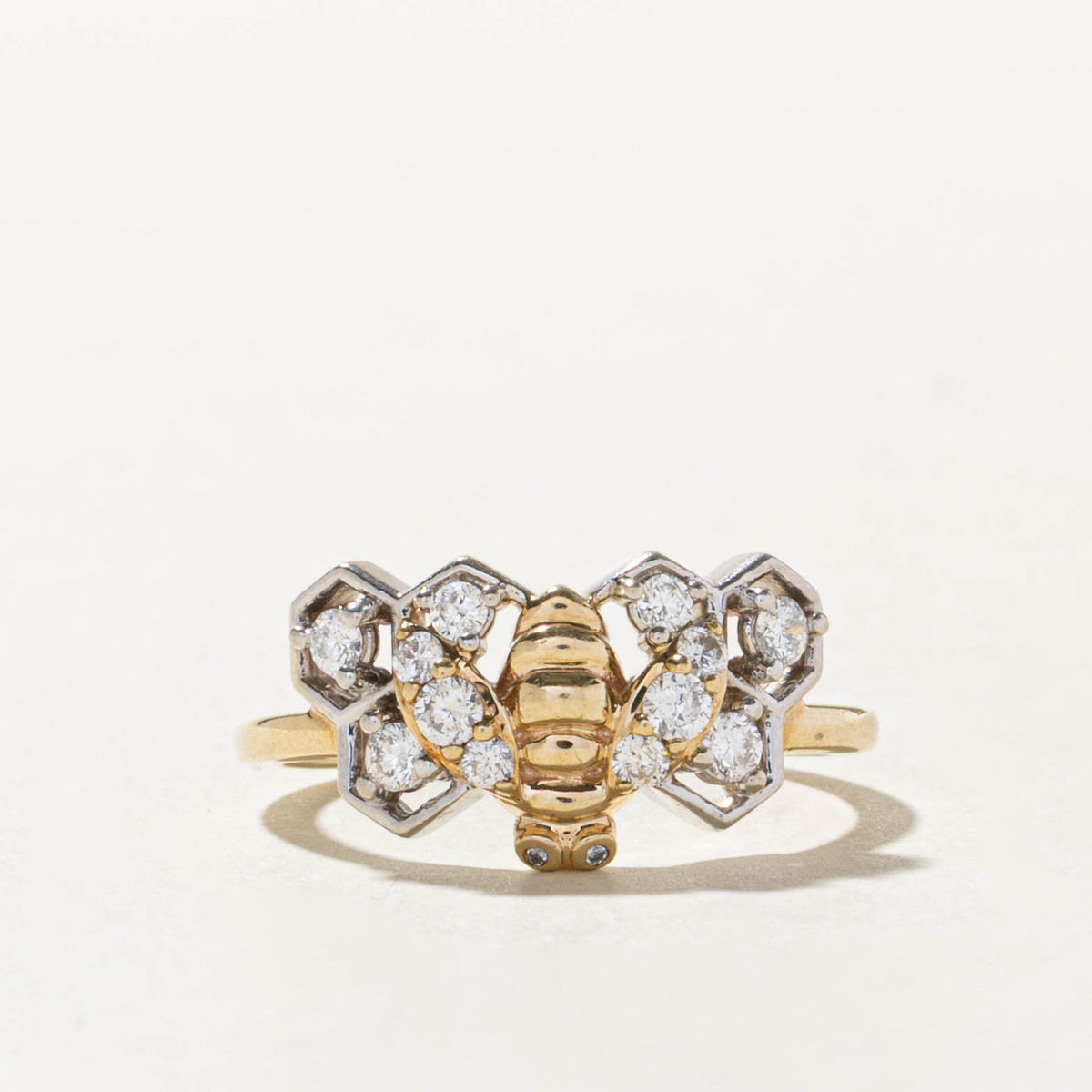 10k Two Tone Diamond Geometric Bee Ring | 0.36ctw | SZ 7.25