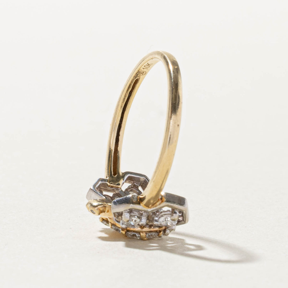 10k Two Tone Diamond Geometric Bee Ring | 0.36ctw | SZ 7.25