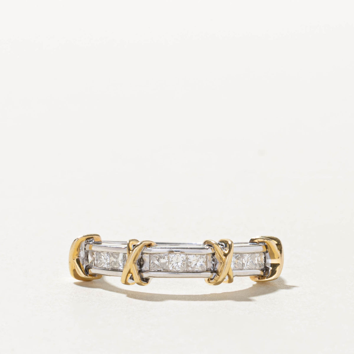 14k Two Tone Channel Set Princess Cut Diamond X Band | 0.40ctw | 5.15mm | SZ 8.25