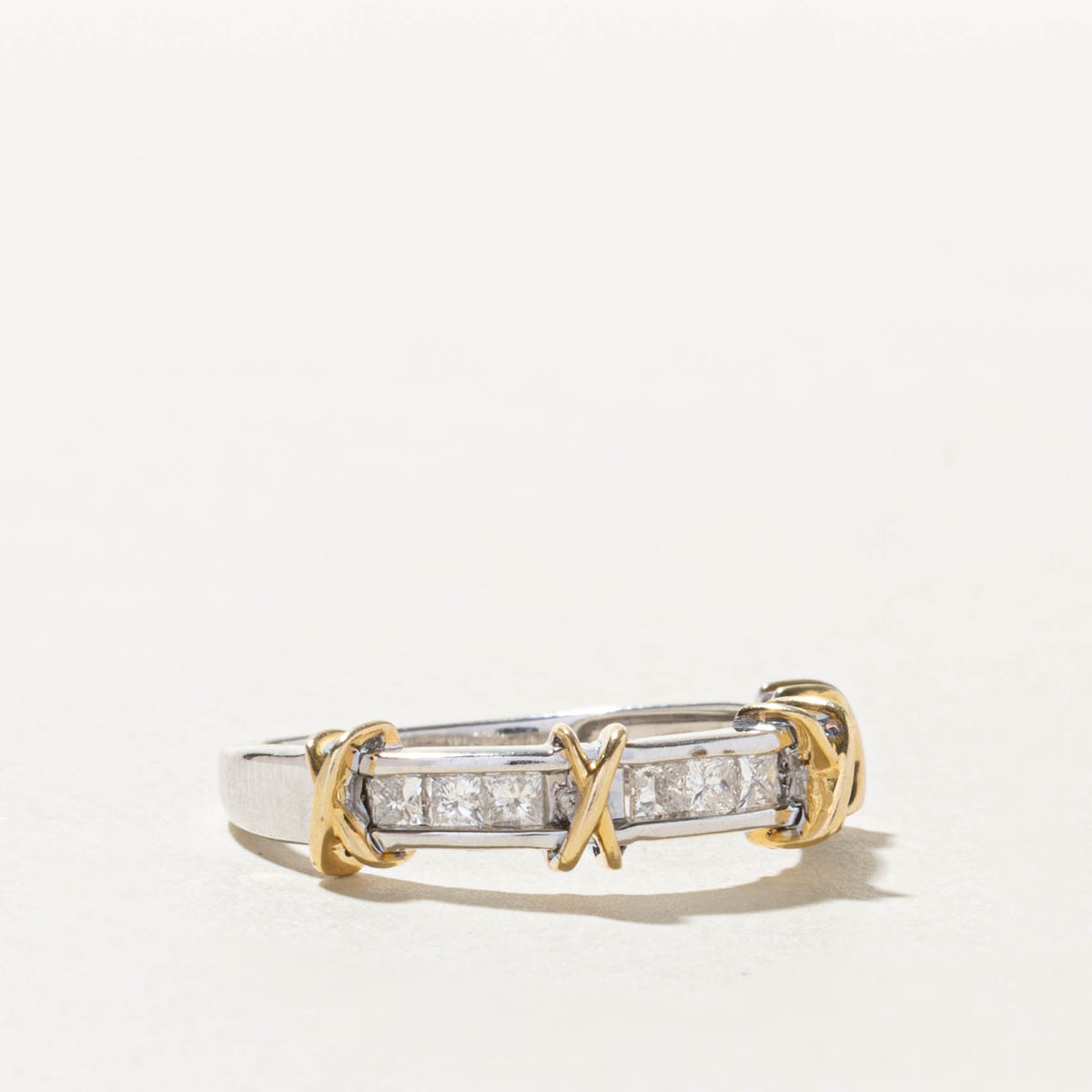 14k Two Tone Channel Set Princess Cut Diamond X Band | 0.40ctw | 5.15mm | SZ 8.25