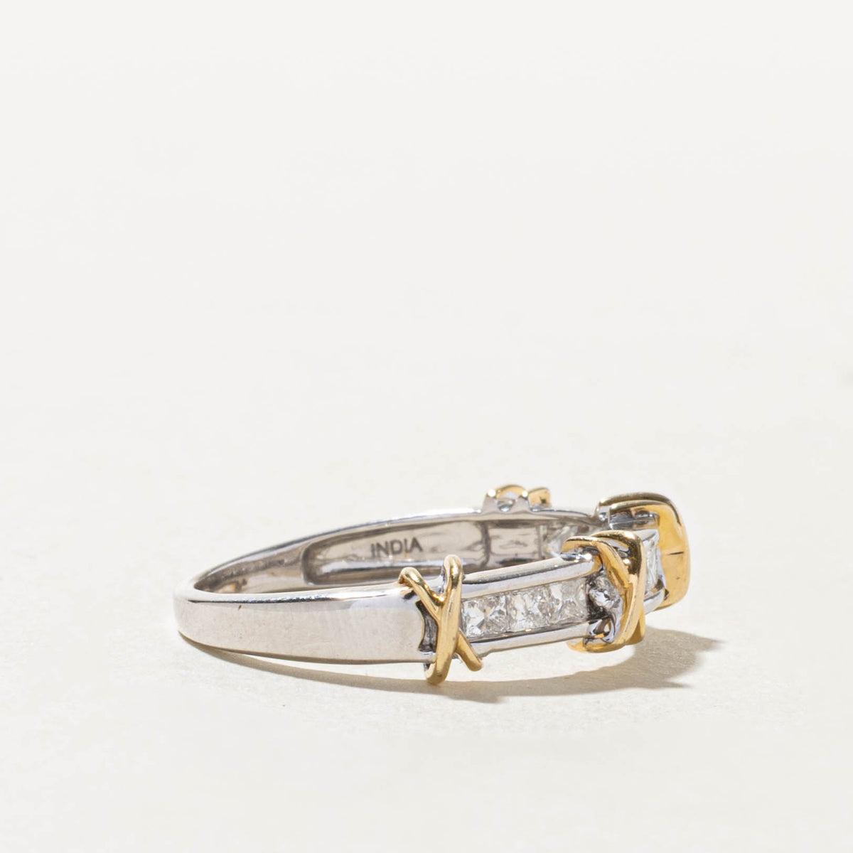 14k Two Tone Channel Set Princess Cut Diamond X Band | 0.40ctw | 5.15mm | SZ 8.25