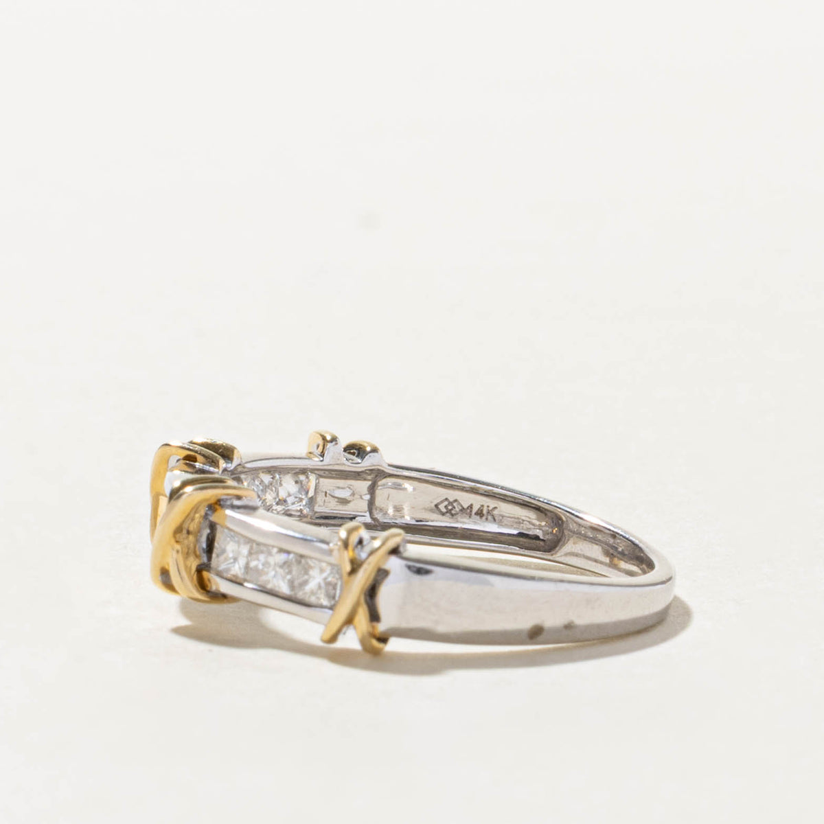 14k Two Tone Channel Set Princess Cut Diamond X Band | 0.40ctw | 5.15mm | SZ 8.25