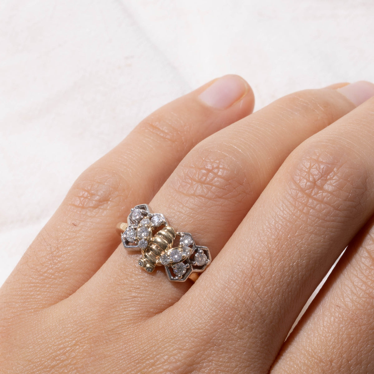 10k Two Tone Diamond Geometric Bee Ring | 0.36ctw | SZ 7.25