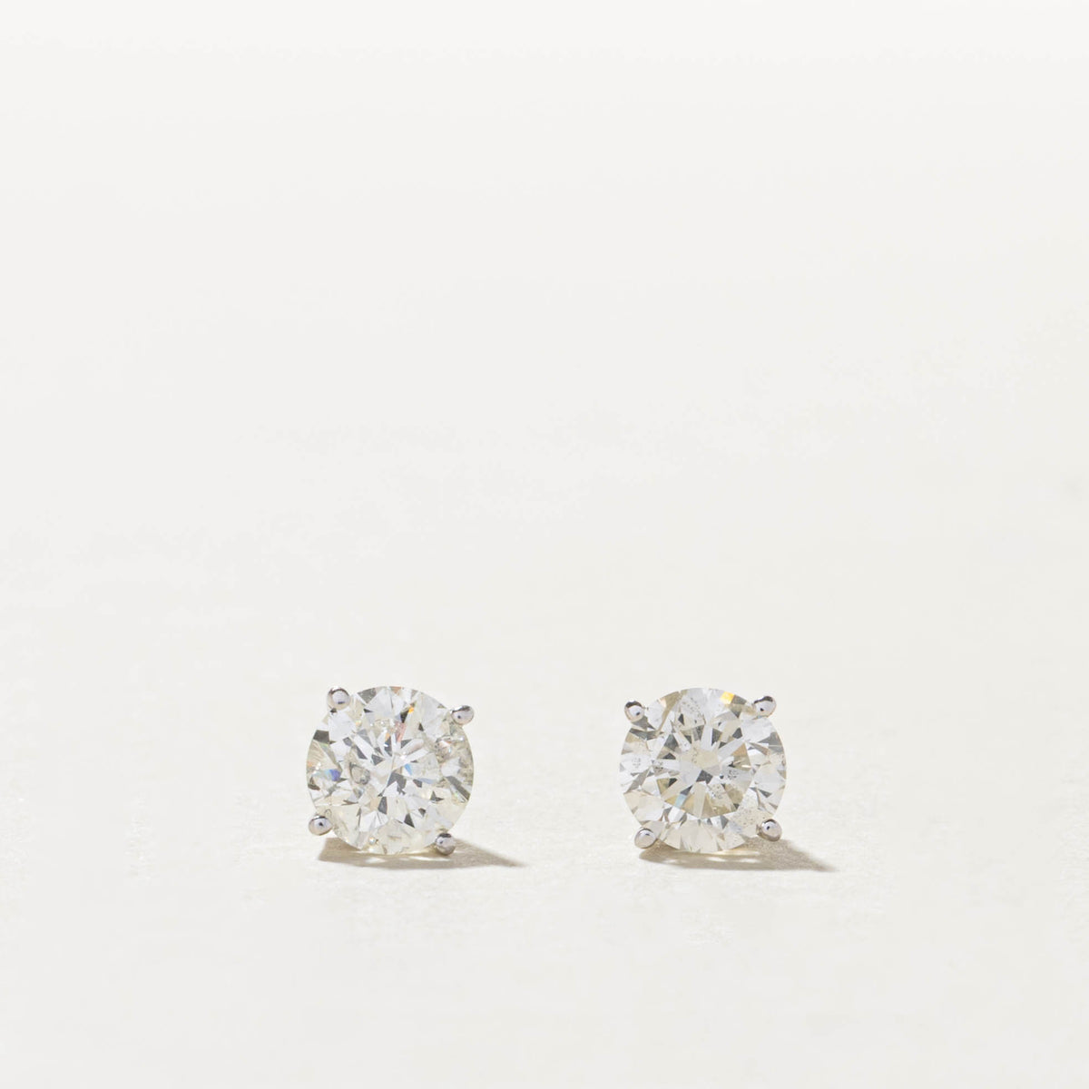 14k Solitaire Diamond Screw Back Stud Earrings | 1.28ctw I1/I2 I/J