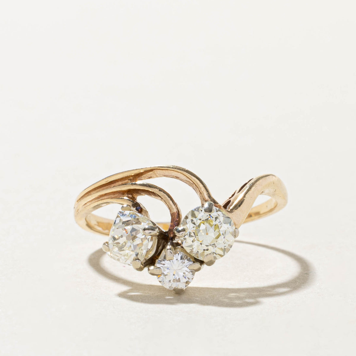 14k Old European & Old Mine Cut Diamond Wave Abstract Ring | 1.54ctw | SZ 8.75