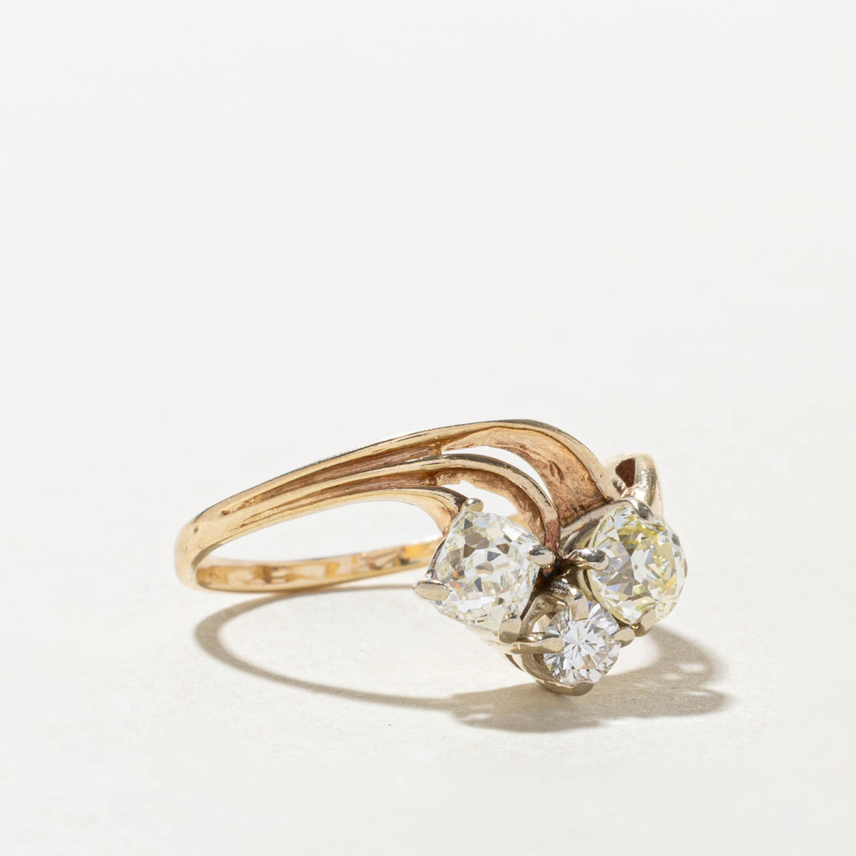 14k Old European & Old Mine Cut Diamond Wave Abstract Ring | 1.54ctw | SZ 8.75