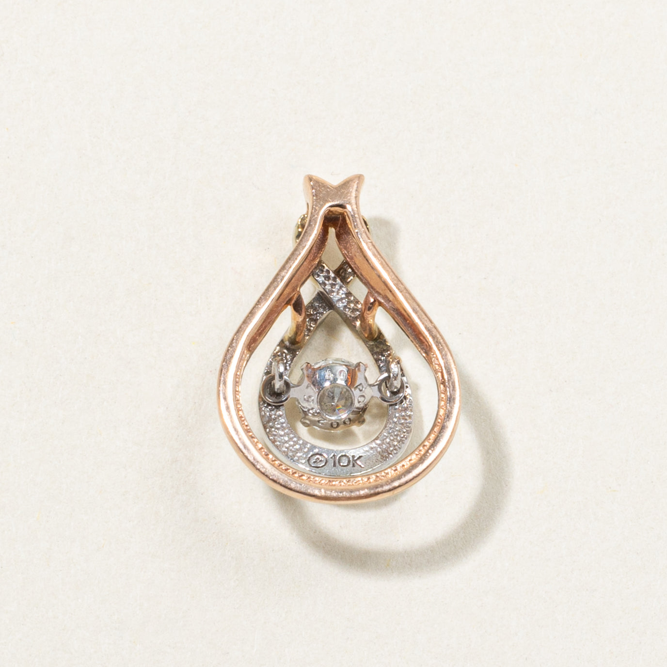 10k Two Tone Diamond Teardrop Pendant | 0.26ct