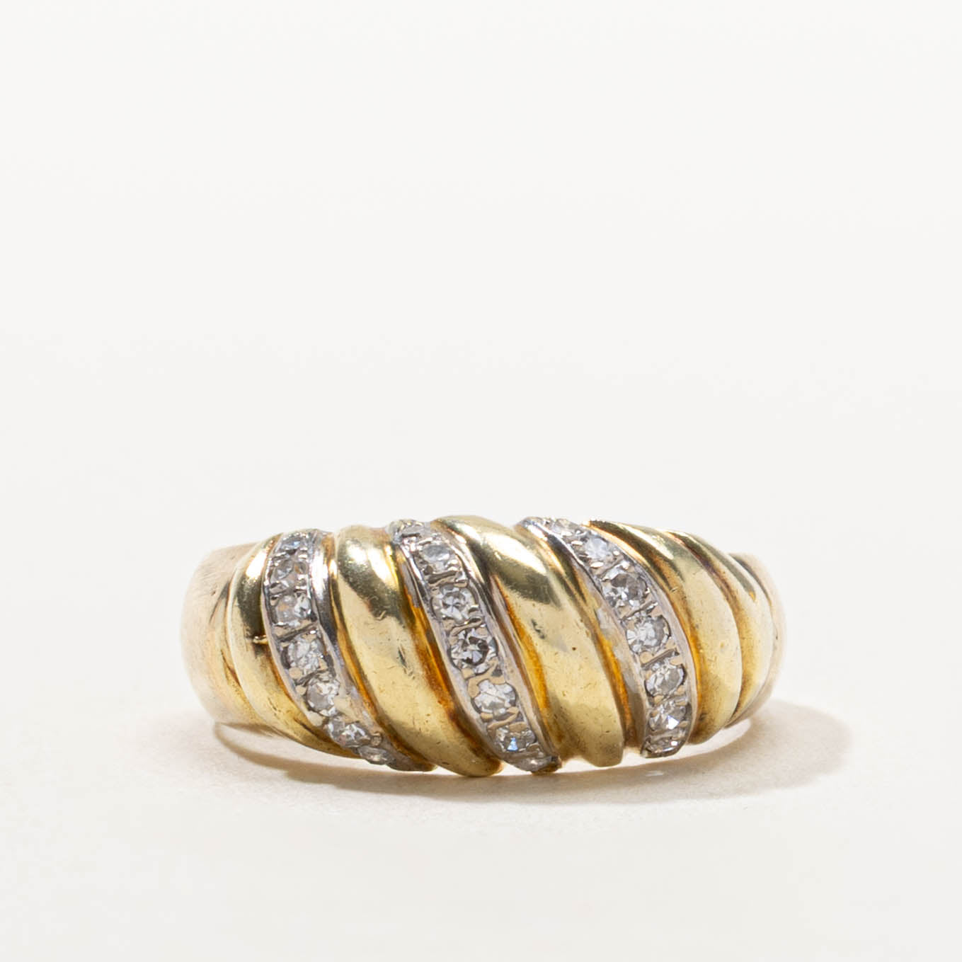 Multi Row Diamond Grooved Dome Ring | SZ 5.75