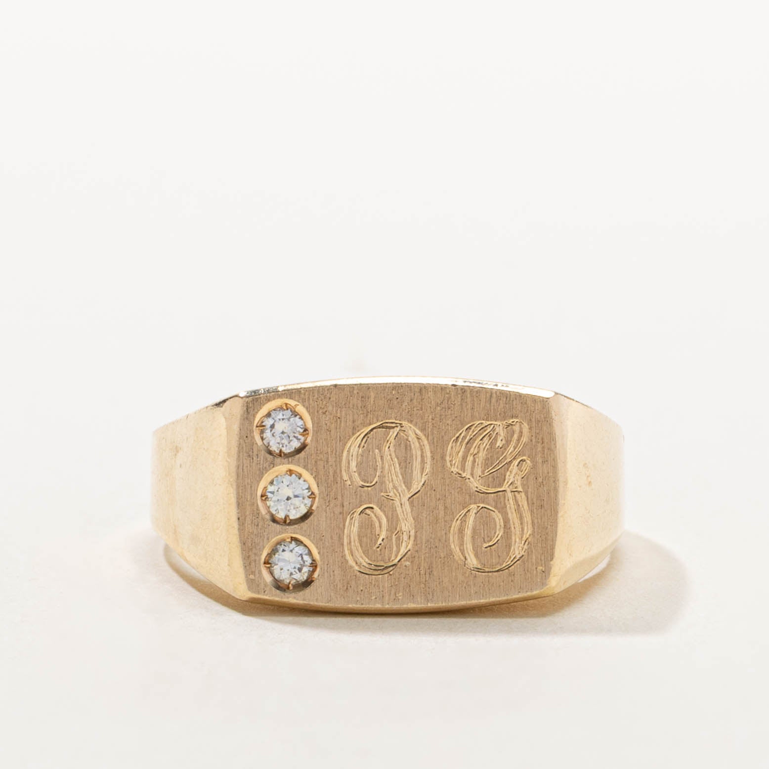 14k Diamond "PG" Initial Signet Ring | SZ 10.75