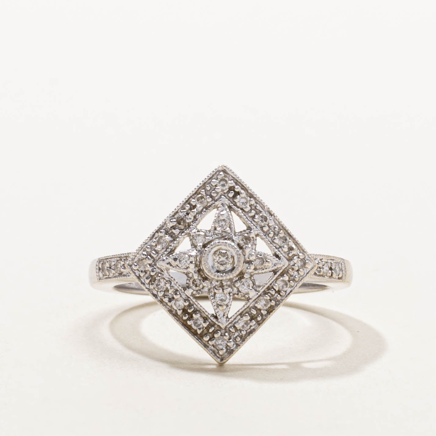 Diamond Cluster Geometric Milgrain Ring | SZ 6.5
