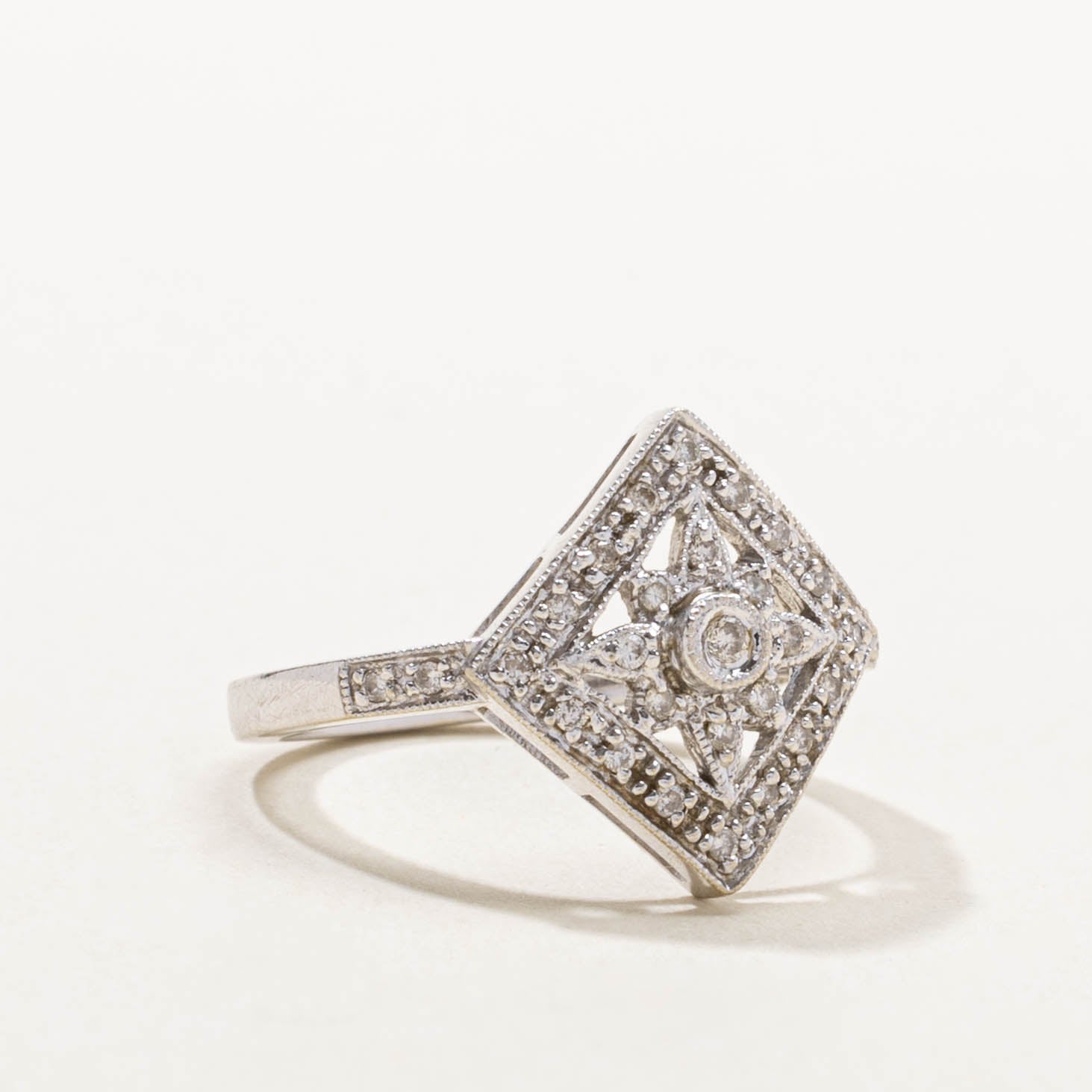 Diamond Cluster Geometric Milgrain Ring | SZ 6.5