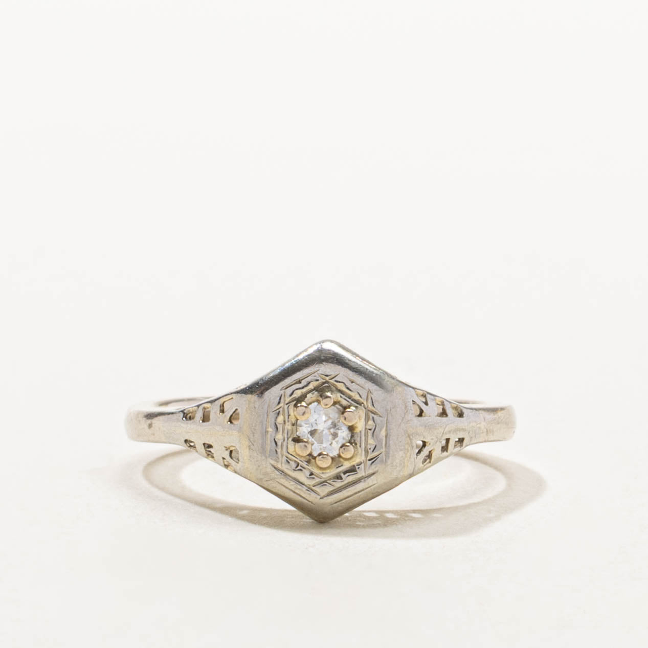 14k Illusion Set Diamond Hexagon Ring | SZ 5