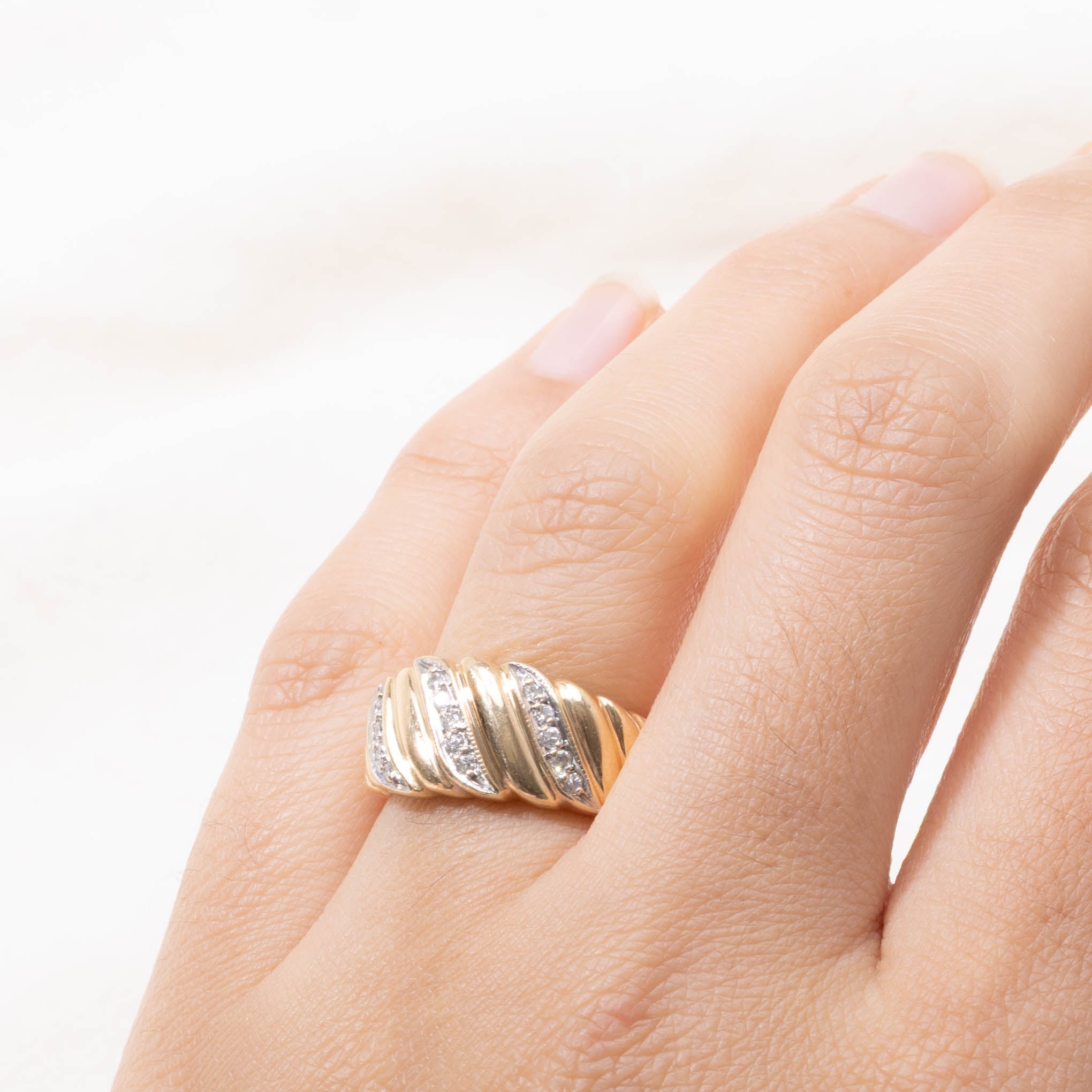 Two Tone Diamond Croissant Ring | SZ 6.25