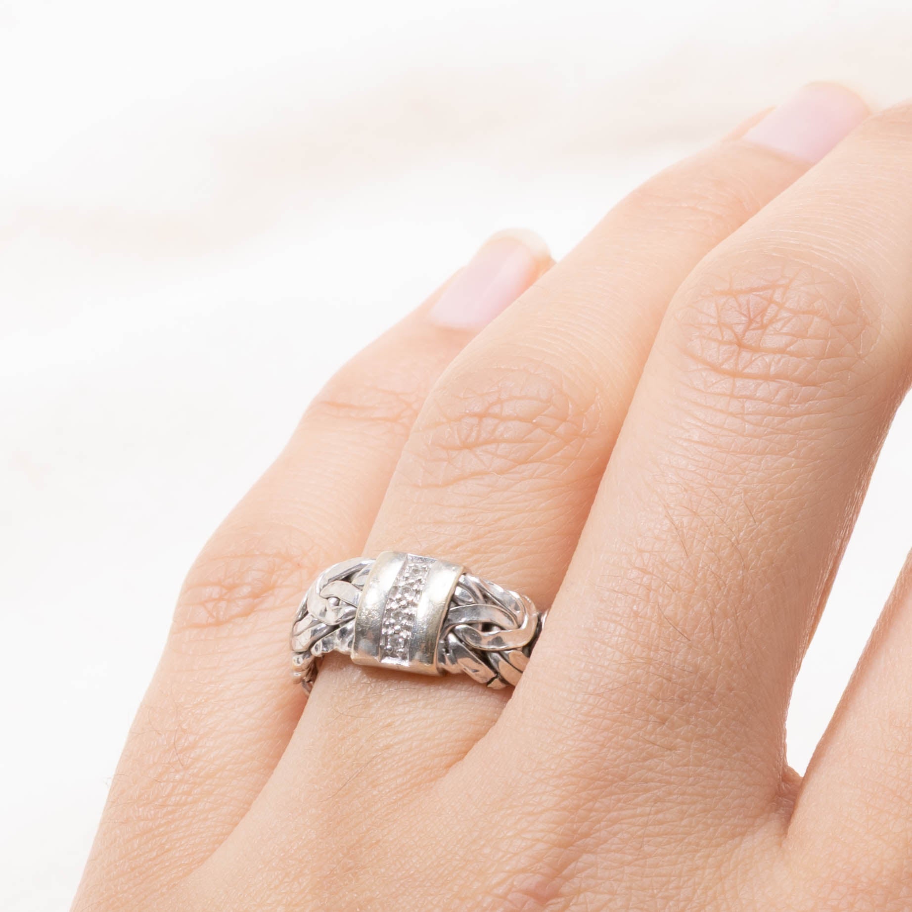 14k Diamond Byzantine Chain Ring | SZ 6.5