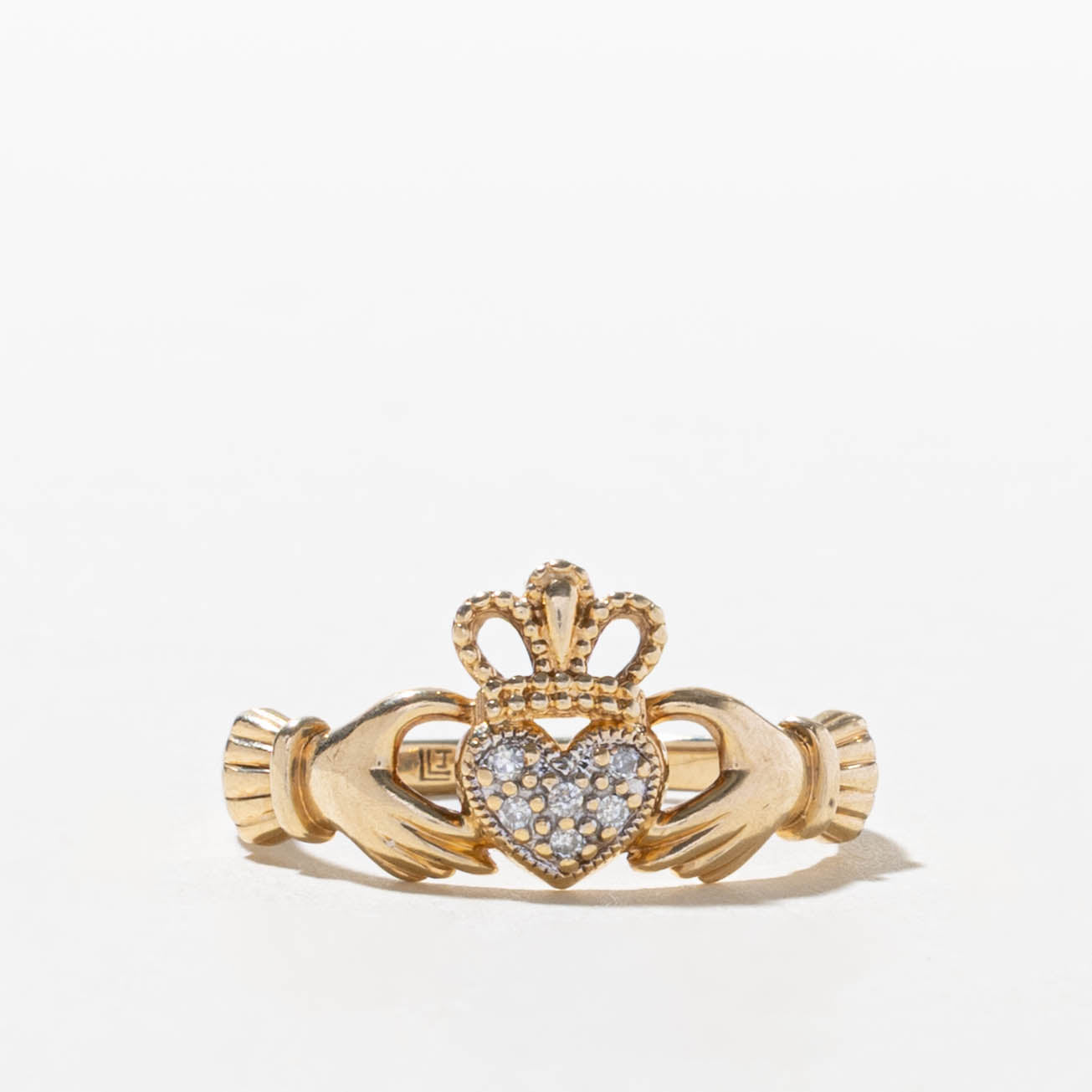 10k Diamond Milgrain Claddagh Ring | SZ 6