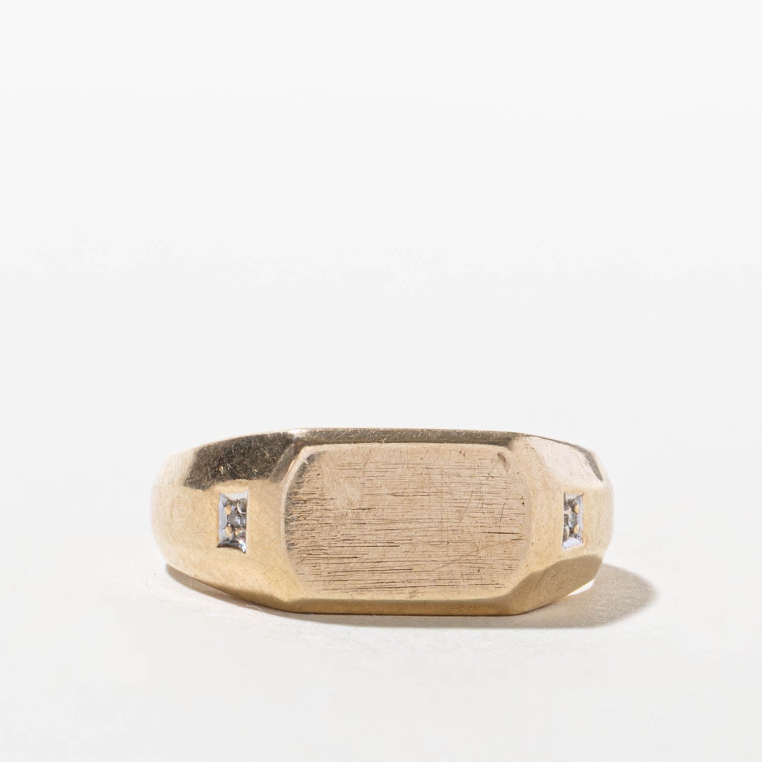 10k Diamond Side Accented Geometric Signet Ring | SZ 8.5