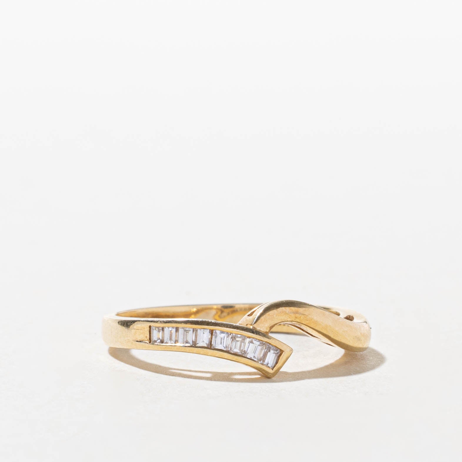 14k Channel Set Baguette Diamond Bypass Ring | SZ 6.5