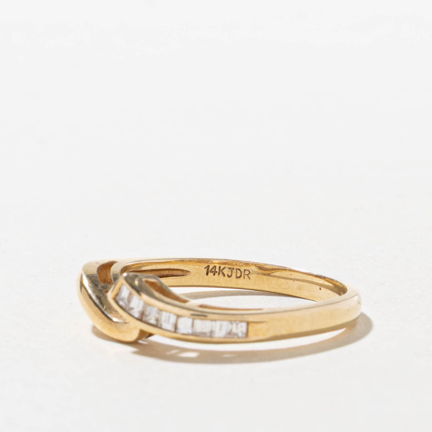 14k Channel Set Baguette Diamond Bypass Ring | SZ 6.5