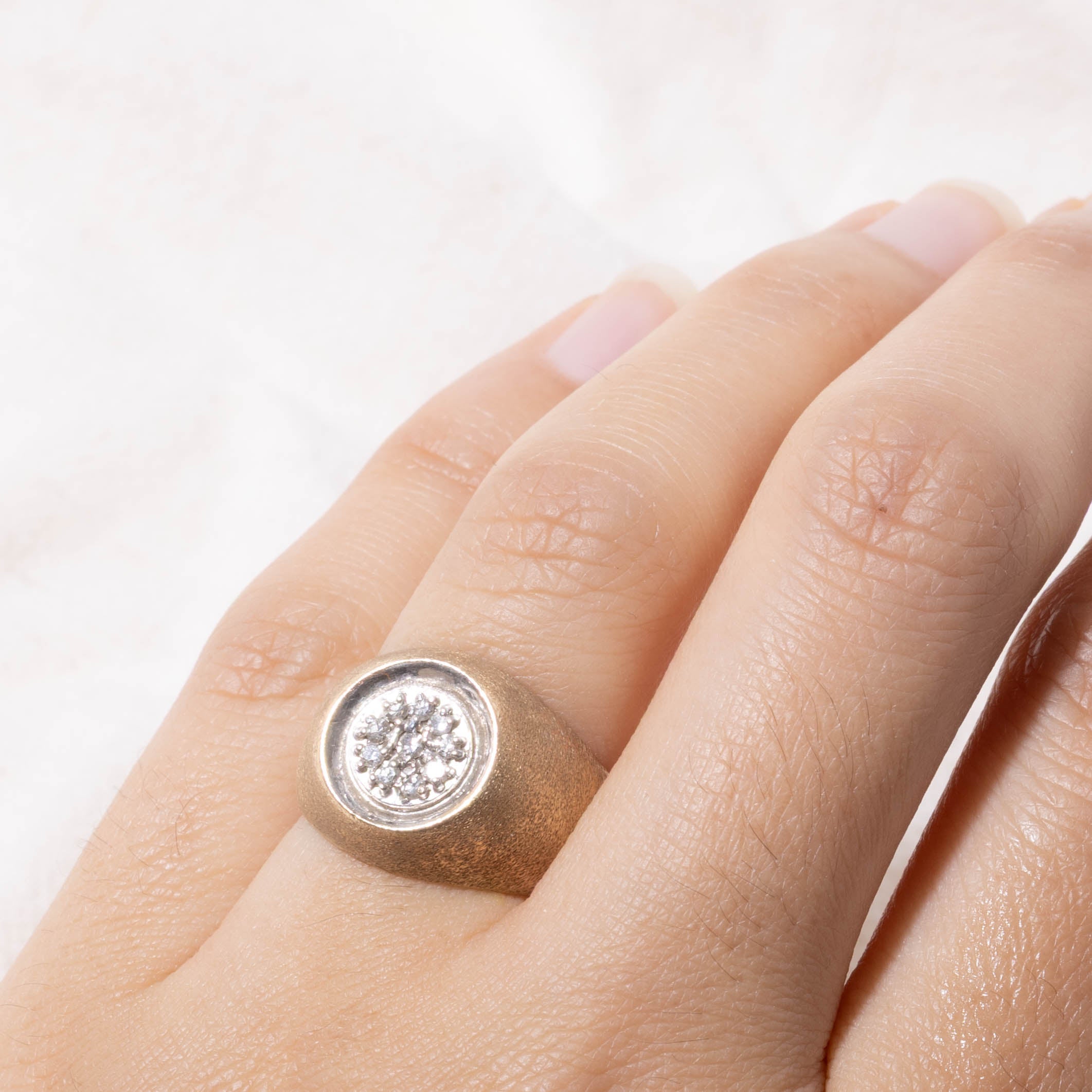 10k Diamond Cluster Textured Signet Ring | SZ 5.25