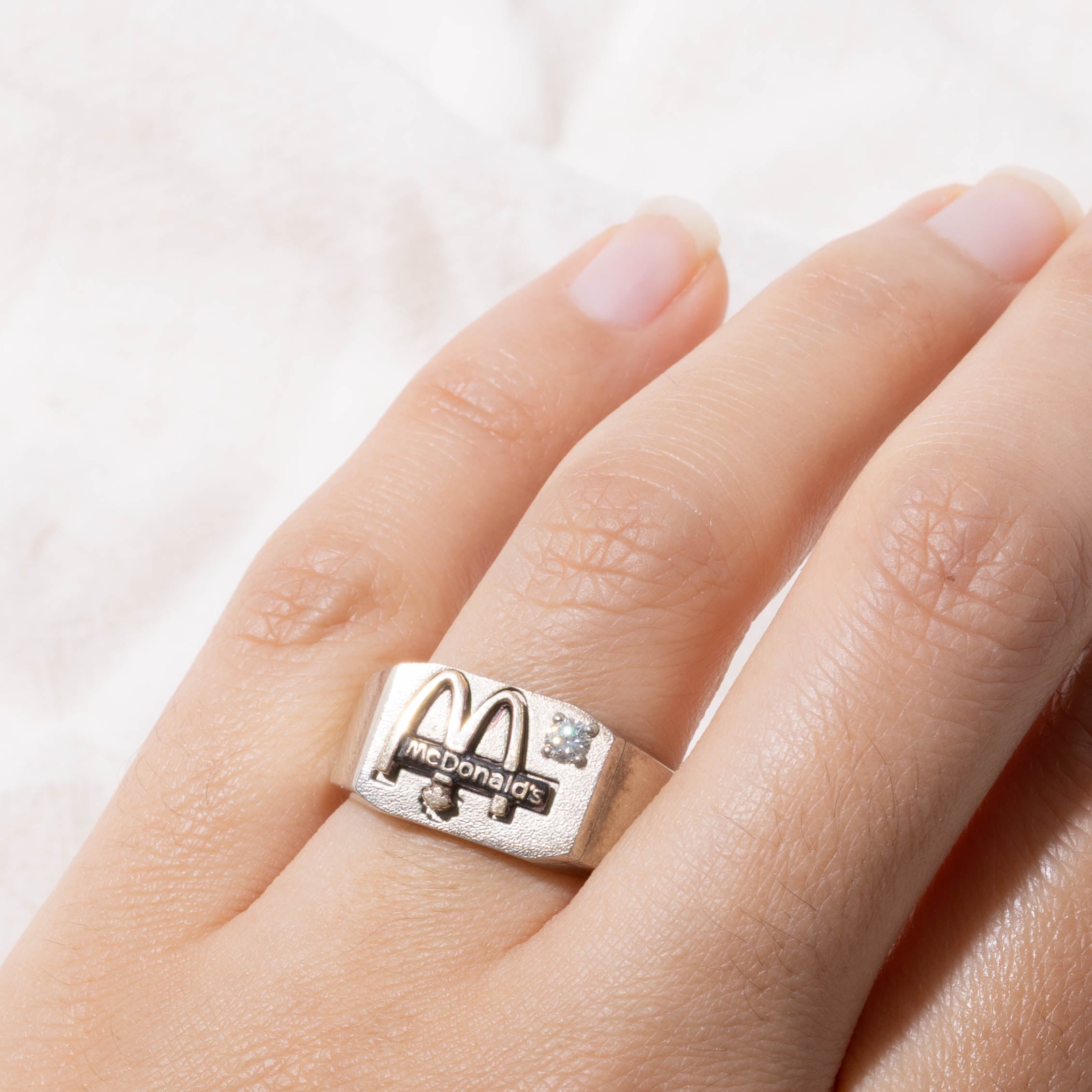 10k McDonald's Logo Diamond Signet Ring | SZ 10.75