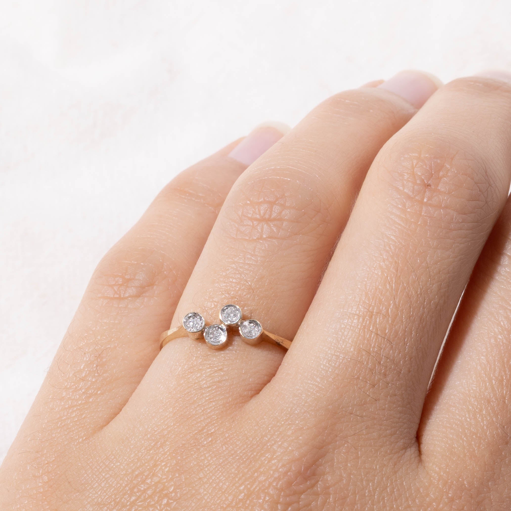 14k Four Stone Bezel Set Diamond Ring | SZ 6.25