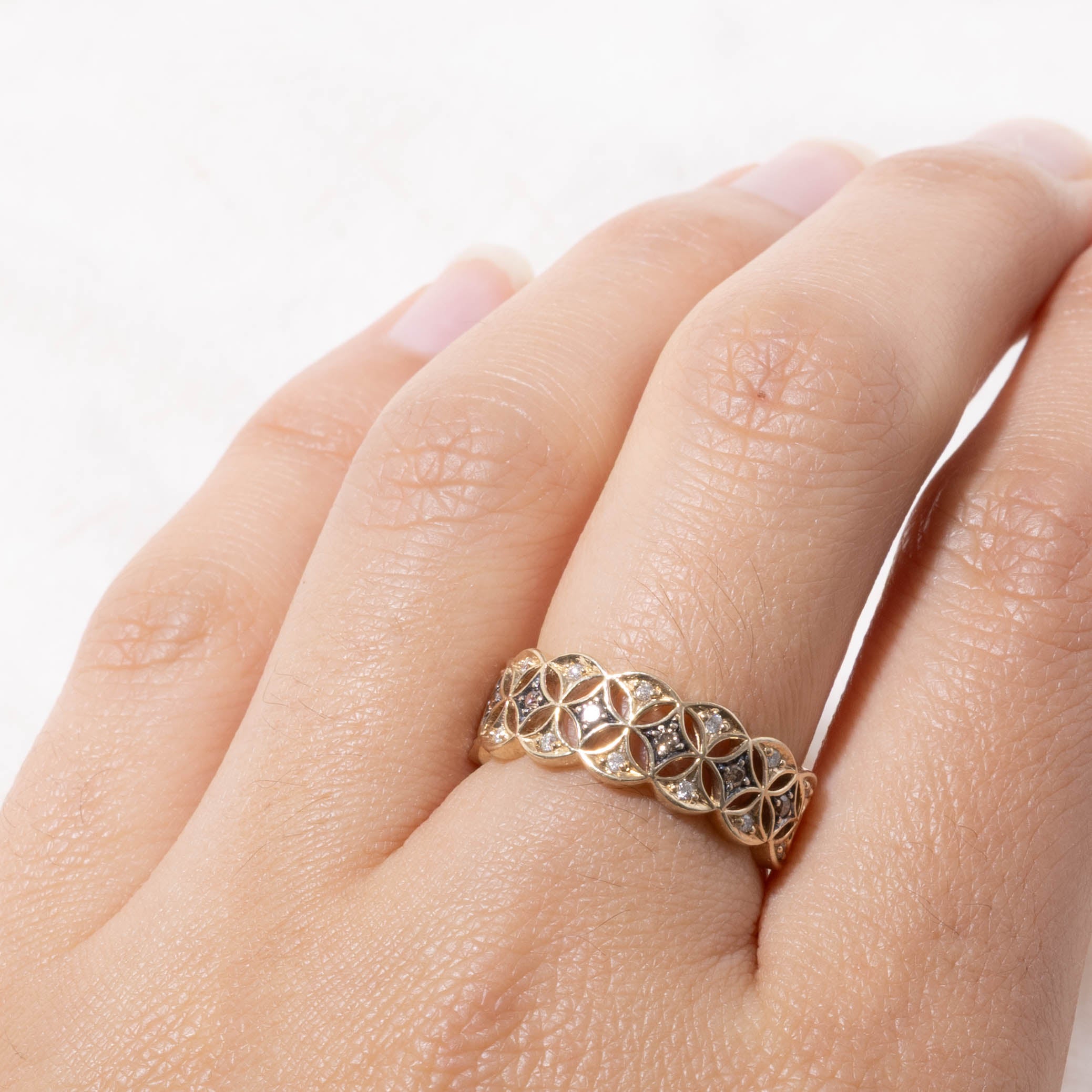 10k Diamond Floral Patterned Openwork Band | SZ 6.75