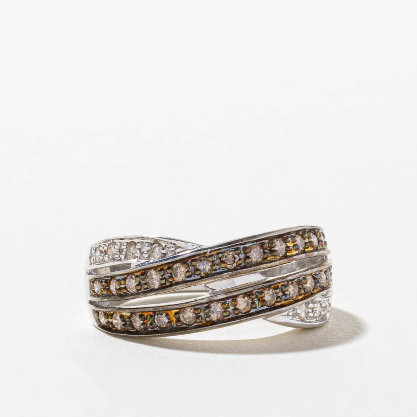 14k Diamond Double Row Crossover Ring | SZ 6.25