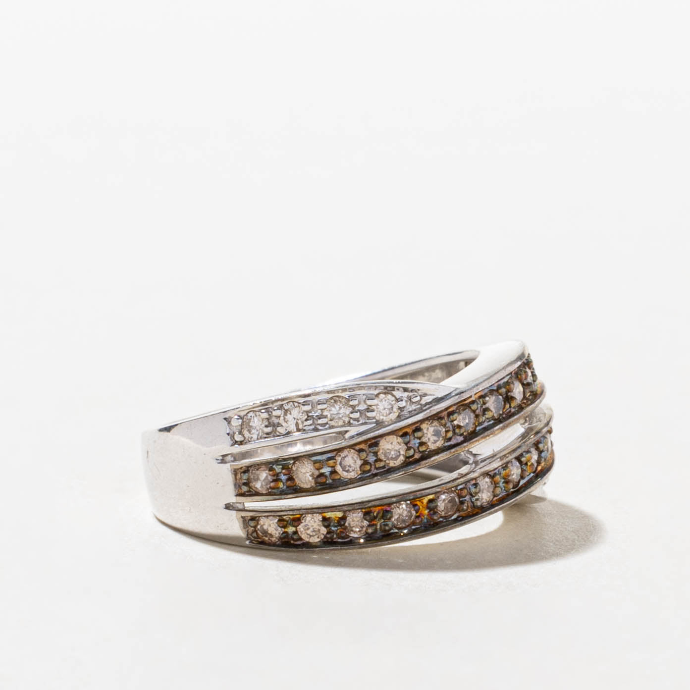 14k Diamond Double Row Crossover Ring | SZ 6.25