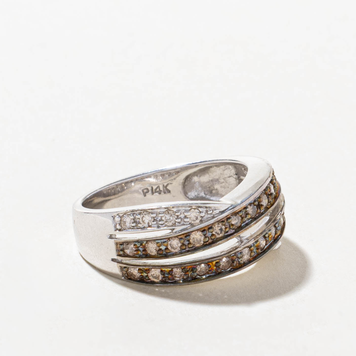 14k Diamond Double Row Crossover Ring | SZ 6.25